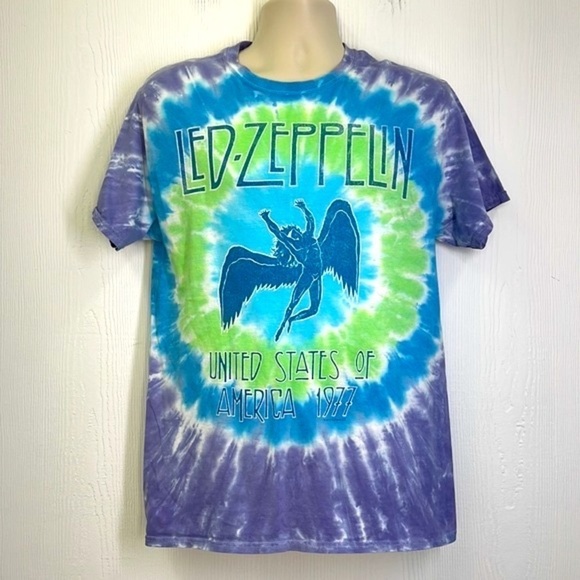 Liquid Blue - Led Zeppelin United States Of America 1977 Tye Dye Graphic Tee Med - Picture 2 of 8